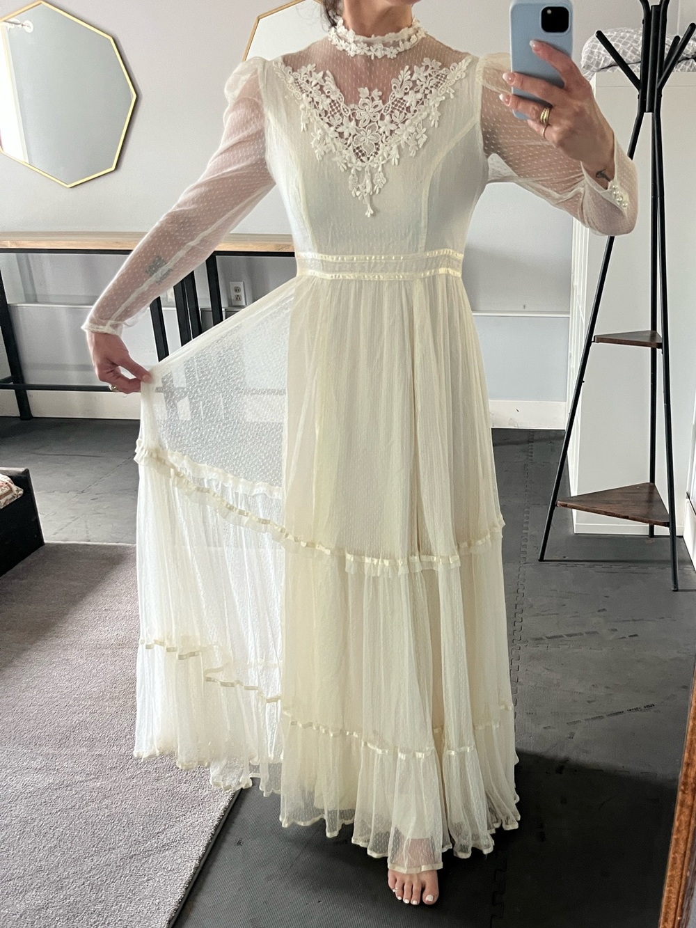 Ivory Romantic Lace High-Neck Long Sleeve Wedding Dress